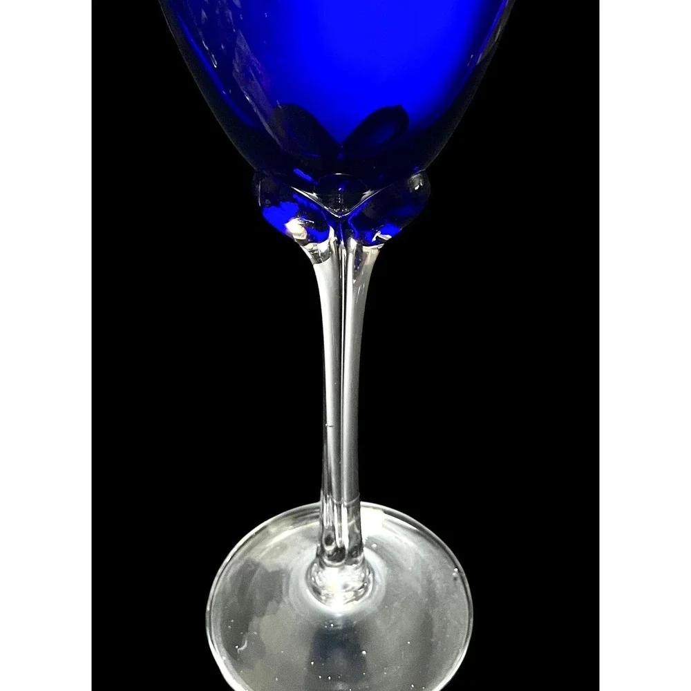 Set of 2 Vintage Hand Blown Cobalt Blue With Clear Stem 9.5